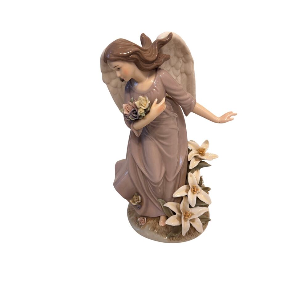 Vintage 2003 Grandeur Noel 12.5" Porcelain Angel Easter Lily Hand-Painted